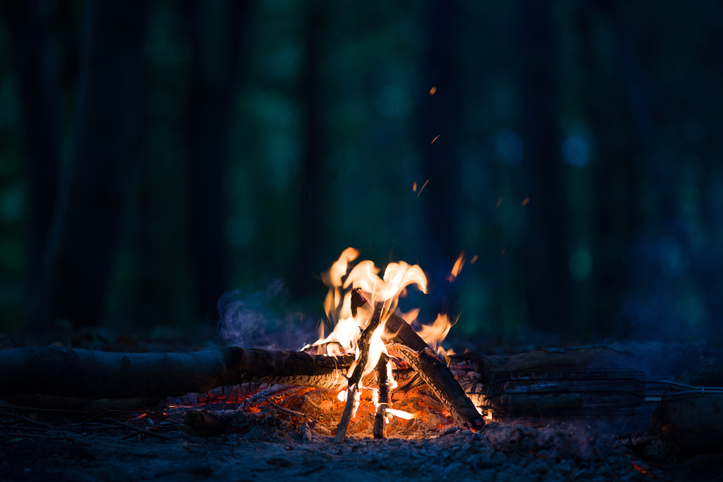 Night campfire at the night.